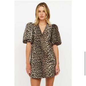 GANNi Puff Sleeve Leopard Mini Dress